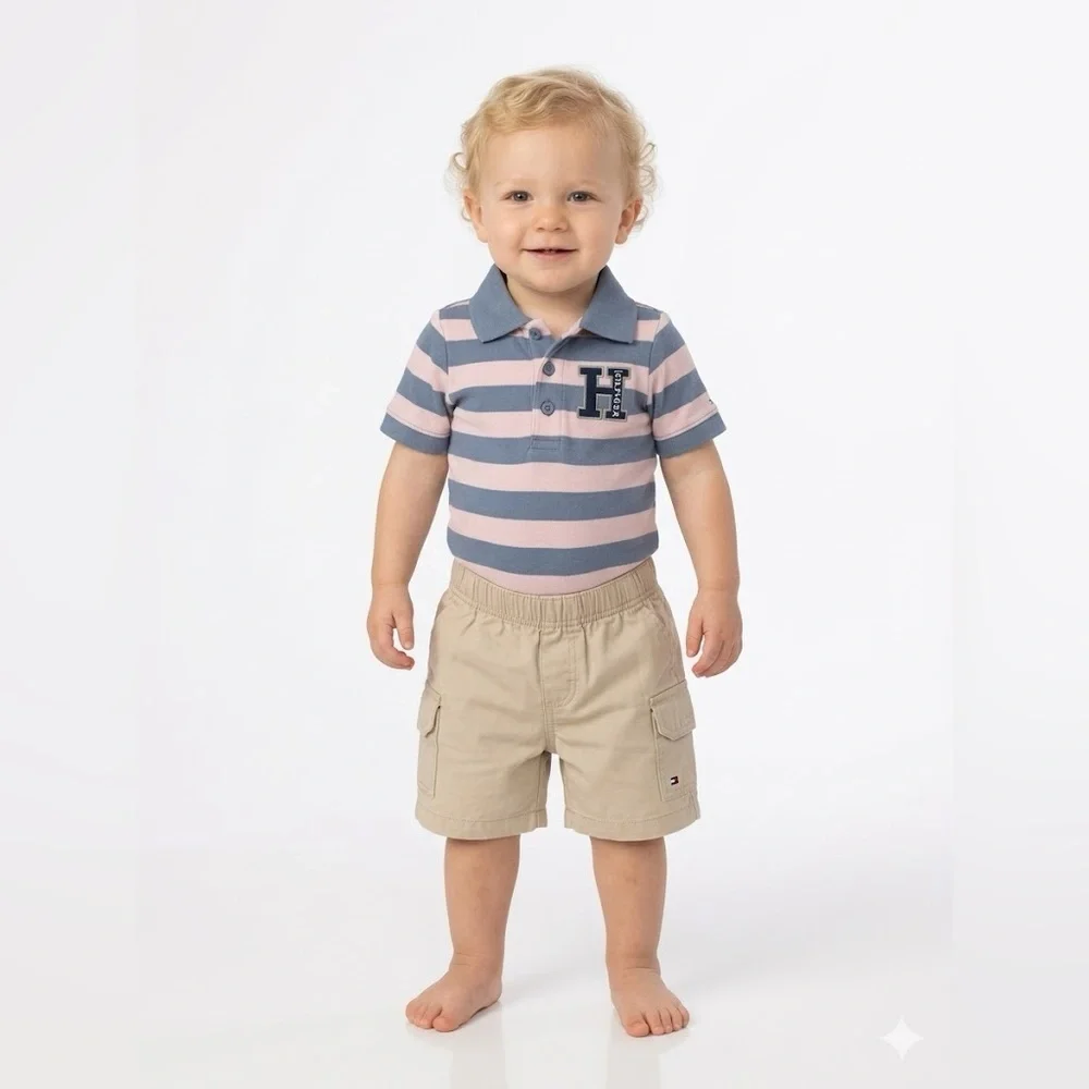 Tommy Hilfiger Blue and Pink Striped And Short Two Piece Outfit